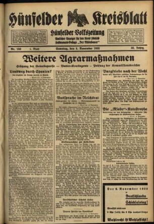 Erste Ausgabe vom Samstag, den 05. November 1932.