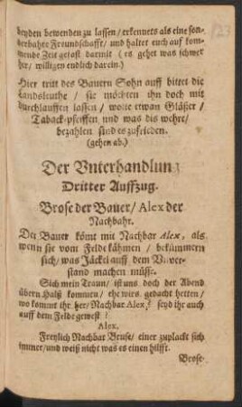 Der Unterhandlung Dritter Auffzug.