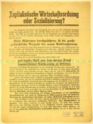Programmatisches Flugblatt zur Durchführung von Reformen vom Kapitalismus zum Sozialismus zur Hebung der Lebensqualität insbesondere der Arbeiter