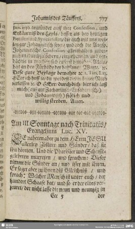 Am III. Sonntage nach Trinitatis, Evangelium Luc. XV