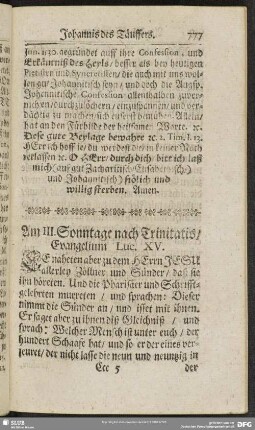 Am III. Sonntage nach Trinitatis, Evangelium Luc. XV