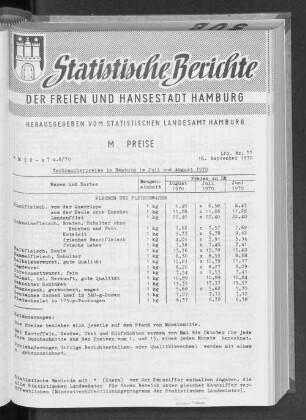 Verbraucherpreise in Hamburg im Juli und August 1970 : Lfd. Nr. 11