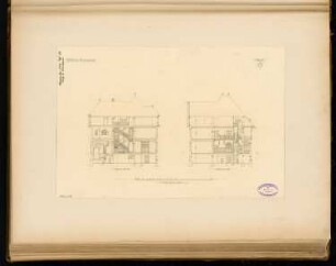 Villa für eine Familie, Berlin-Grunewald Monatskonkurrenz September 1892: Längsschnitt, Querschnitt; Maßstabsleiste