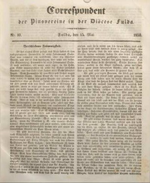 Nr. 10. Fulda, den 15. Mai 1850.