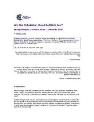 Why Has Globalization Eluded the Middle East?