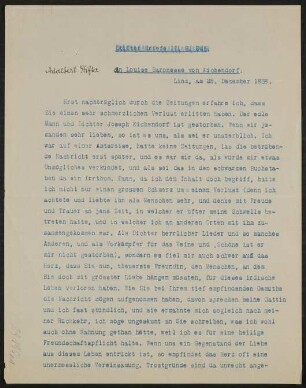 Brief: Adalbert Stifter an Luise Baronesse von Eichendorff