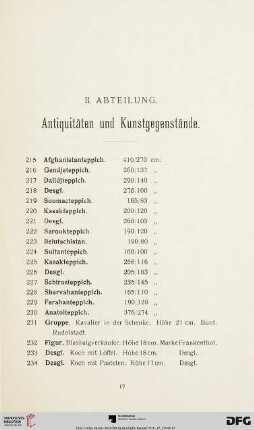 II. Abteilung. Antiquitäten und Kunstgegenstände (Nr. 215-376)