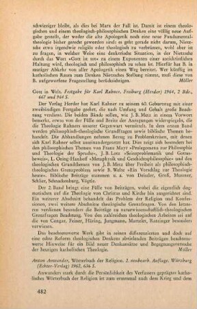 482-483 [Rezension] Anwander, Anton, Wörterbuch der Religion