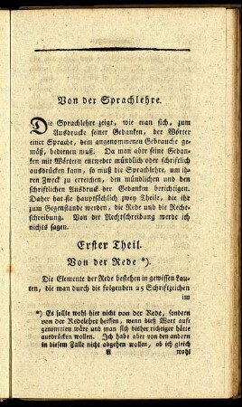 Erster Theil. Von der Rede.