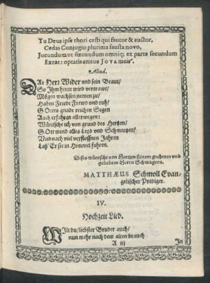 Beiträger IV. Hochzeit Lied.