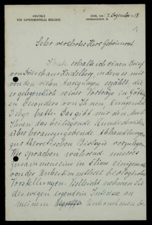 Brief von Julius Schaxel an David Hilbert, Jena, 7.12.1918