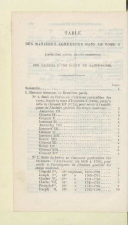 Table des matiéres contenues dans le tome x