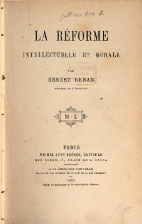 La réforme intellectuelle et morale