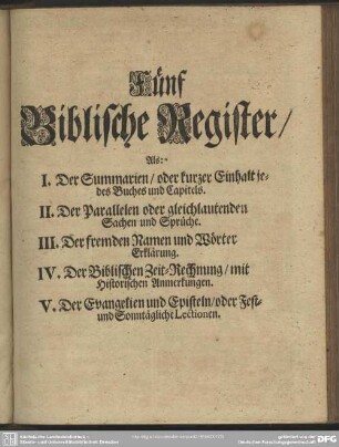 Fünf Biblische Register