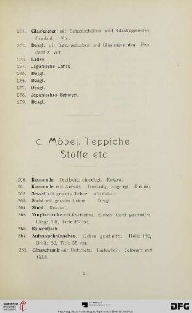 Möbel, Teppiche, Stoffe (Nr. 260-299)