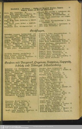 Gruben mit Bergwerk, Pegenau, Reppina, Reppnitz, Schloß und Rittergut Scharfenberg