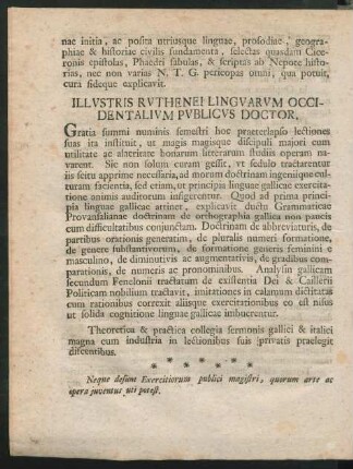 Illvstris Rvthenei Lingvarvm Occidentalivm Pvblicvs Doctor