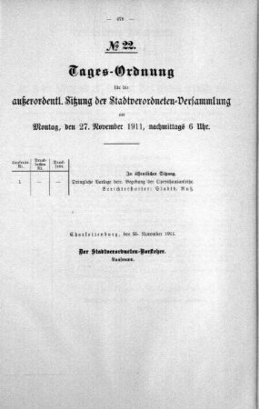 Tages-Ordnung No. 22 (313-314), 27. November 1911