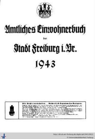 Amtliches Einwohnerbuch der Stadt Freiburg im Breisgau : 1943