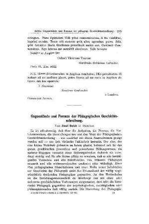 Gegenstände und Formen der Pädagogischen Geschichtsschreibung