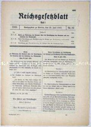 Reichsgesetzblatt u.a. zur Vereidigung von Beamten und Soldaten