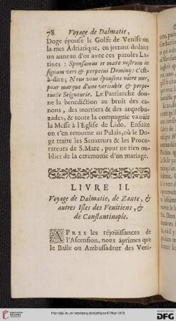 Livre II. Voyage de Dalmatie, de Zante, & autres Isles des Venitiens, & de Constantinople