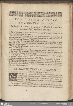 [Troisieme Partie. Dans laquelle est traitté des Perles ...]