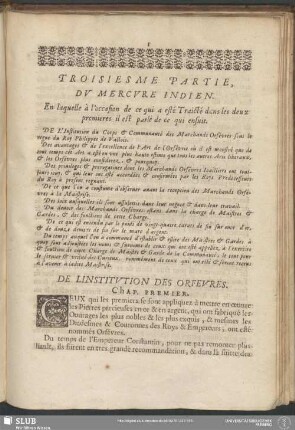 [Troisieme Partie. Dans laquelle est traitté des Perles ...]
