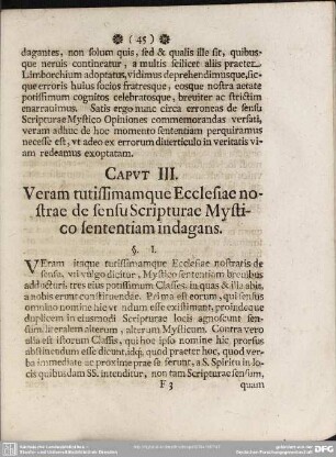 Caput III. Veram Tutissimam Ecclesiae nostrae de sensu Scripturae Mystico sententiam indagans