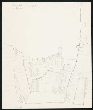 Reiseskizzen: Bergdorf mit Blick auf San Pietro