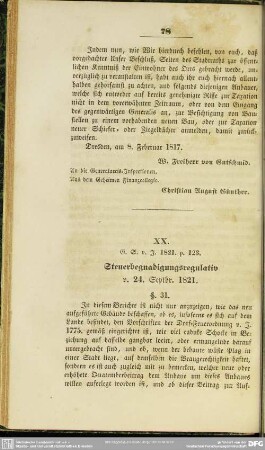 XX. Steuerbegnadigungsregulativ v. 24. Septbr. 1821