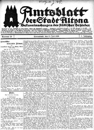 Nummer 28 : Sonnabend, den 10. Juli 1926