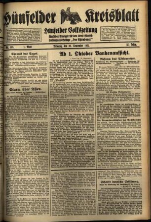 Erste Ausgabe vom Dienstag, den 22. September 1931.