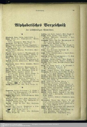 Einwohnerverzeichnis : Alphabetisches Verzeichniß der selbstständigen Einwohner