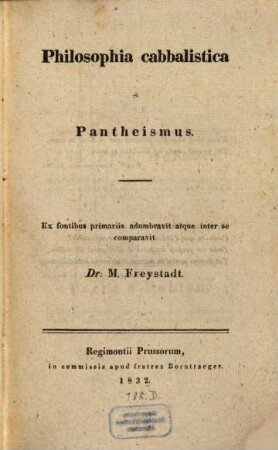 Philosophia cabbalistica et Pantheismus