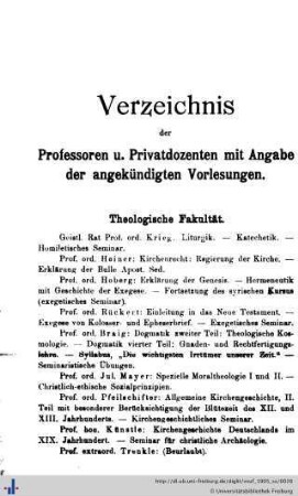 Verzeichnis der Professoren und Privatdozenten.