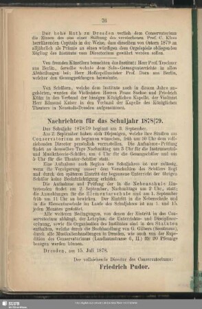 Nachrichten für das Schuljahr 1878/79