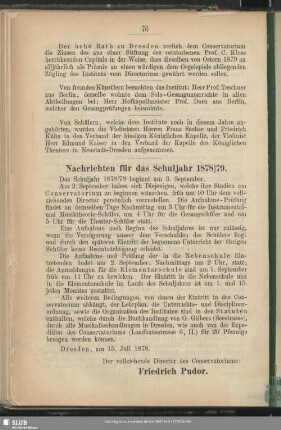 Nachrichten für das Schuljahr 1878/79