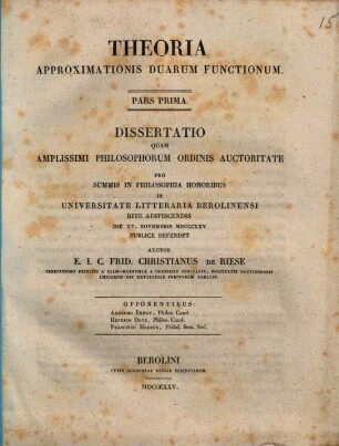 Theoria approximationis duarum functionum : pars I