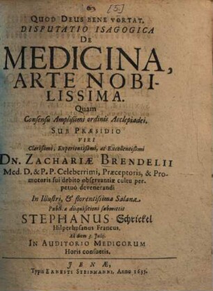 Disputatio Isagogica De Medicina, Arte Nobilissima