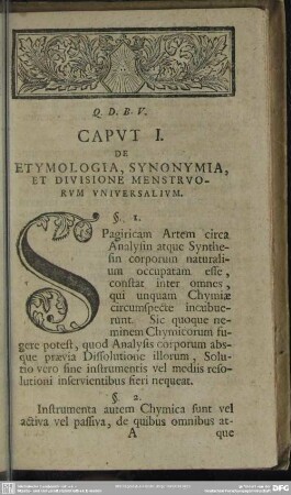 Caput I. De Etymologia, Synonymia, Et Divisione Menstruorum Universalium