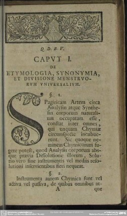 Caput I. De Etymologia, Synonymia, Et Divisione Menstruorum Universalium
