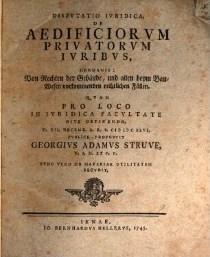 Disp. iur. de aedificiorum privatorum iuribus
