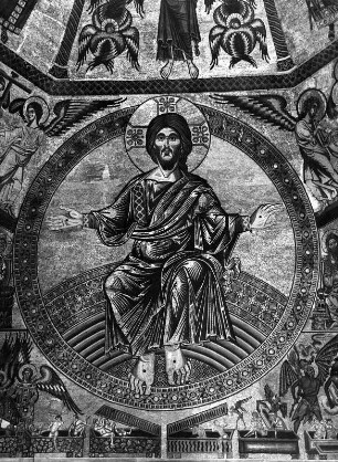 Bildprogramm in sechs Zonen : Bildprogramm in sechs Zonen. Mosaiken (um 1220/1320). Christus als Weltenrichter. Florenz, Baptisterium San Giovanni, Kuppel