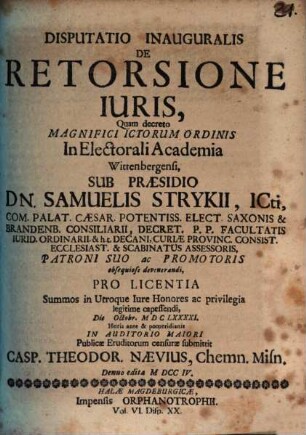 Disputatio Inauguralis De Retorsione Iuris