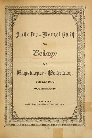 Augsburger Postzeitung. Beilage zur Augsburger Postzeitung. 1895