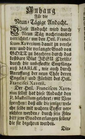 Anhang Für die Neun-Tägige Andacht.