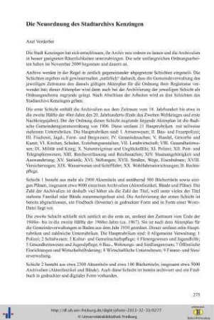 Die Neuordnung des Stadtarchivs Kenzingen