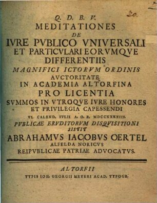 Meditationes de iure publico universali et particulari eorumque differentiis