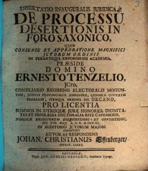 Diss. inaug. iur. de processu desertionis in foro Saxonico
